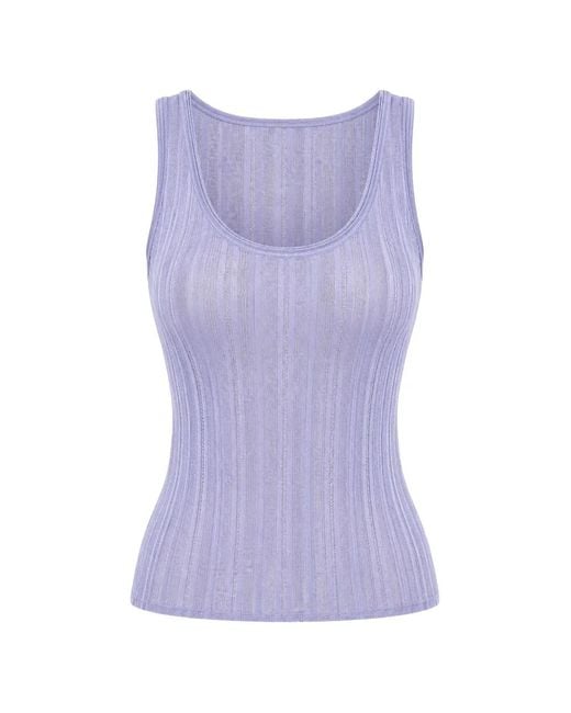Theory Purple Pointelle-Knit Scoop-Neck Tank Top