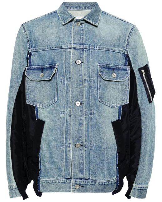 Sacai Blue Panelled Denim Jacket for men