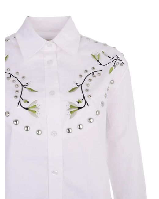 Nafsika Skourti White Chemise Grammy À Fleurs Brodées