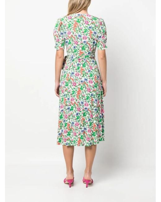 Diane von Furstenberg Green Pleated Midi Dress