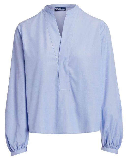 Blusa de algodon con manga globo Polo Ralph Lauren de color Blue