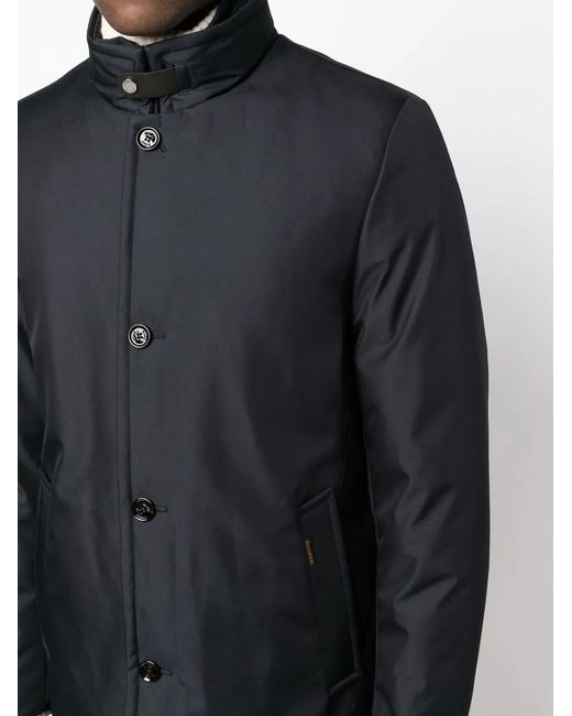Moorer Blue Buttoned-Up High-Neck Coat for men