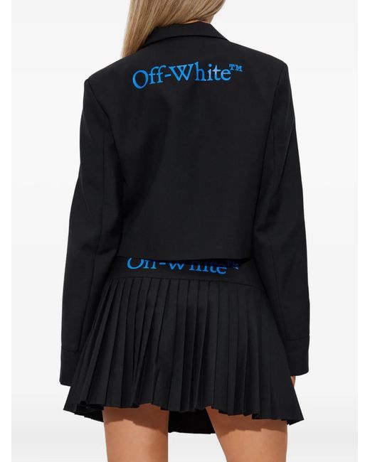 Off-White c/o Virgil Abloh Blue Logo-Print Cropped Blazer