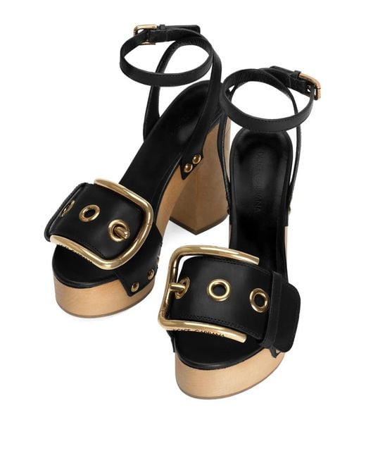 Dolce & Gabbana Black Buckle Studded Sandals