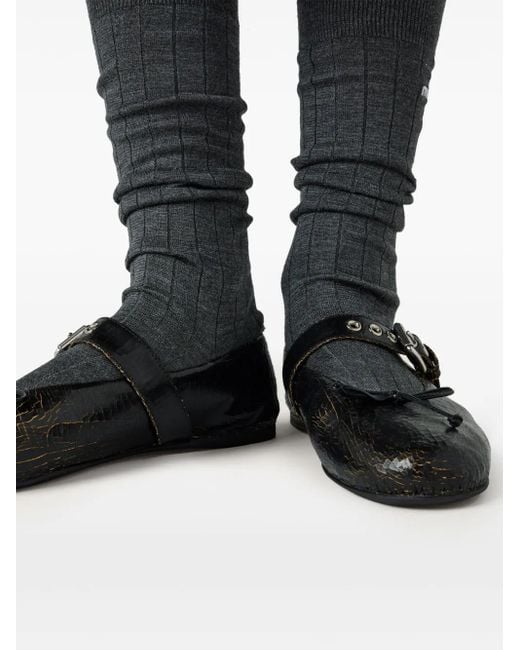 Miu Miu Black Leather Ballerina Shoes