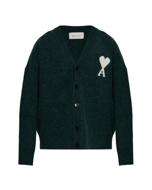 AMI Green Alpaca Cardigan With Ami De Coeur