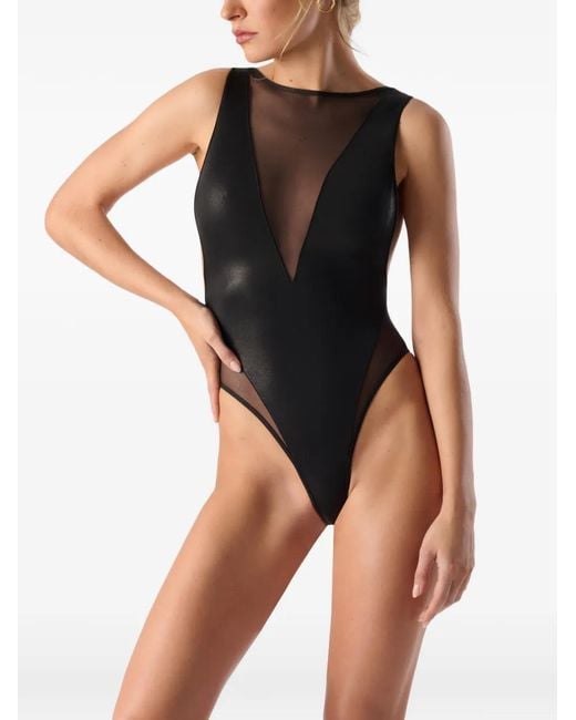 Maison Close Black Minuit Sheer V-Neck Swimsuit