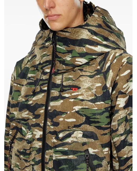 DIESEL Green Camouflage Hooded Jacket for men