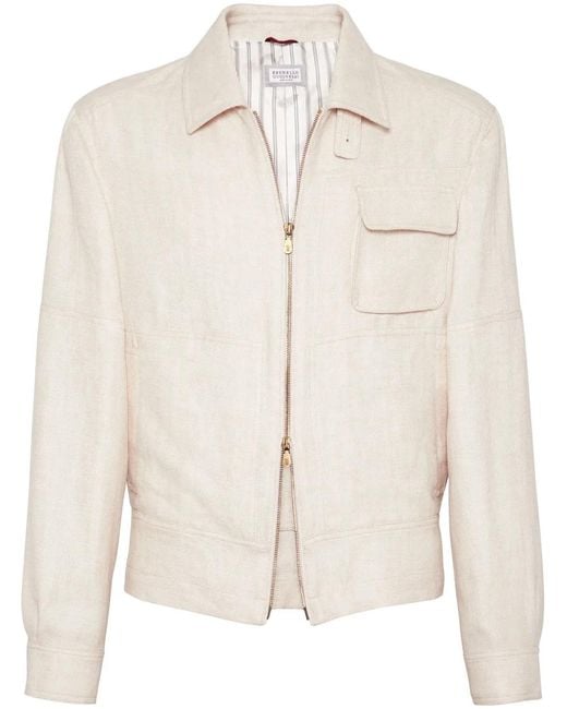 Brunello Cucinelli Natural Spread-Collar Bomber Jacket for men