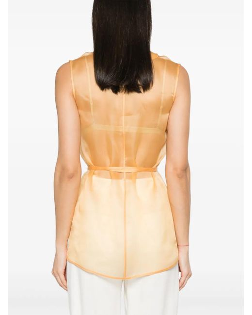 Fabiana Filippi Yellow Gilet En Soie À Ornements De Perles
