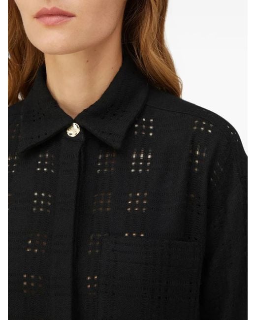 RETORI Black Fringe-Trimmed Weave-Effect Shirt