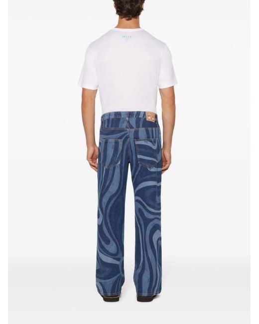 Emilio Pucci Straight-Leg-Jeans mit Marmo-Print in Blue für Herren