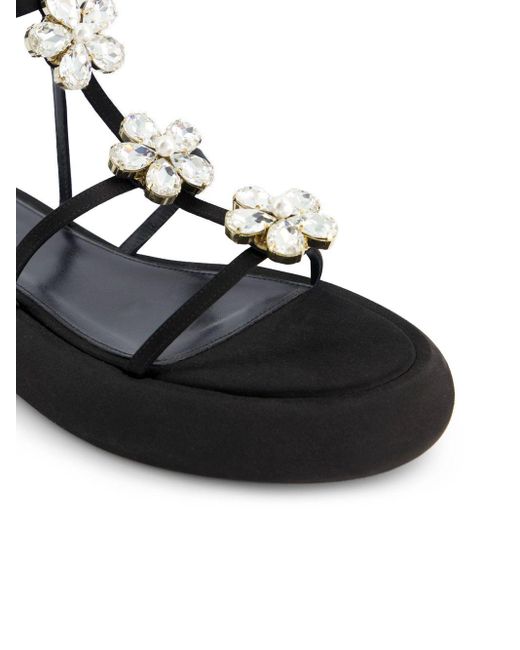 Giambattista Valli Black Floral-appliqué Flatform Sandals