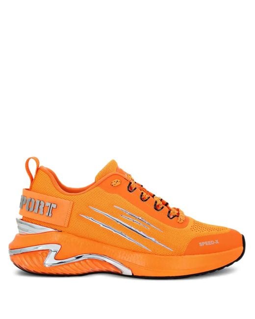 Philipp Plein Orange Logo-Embellished Sneakers