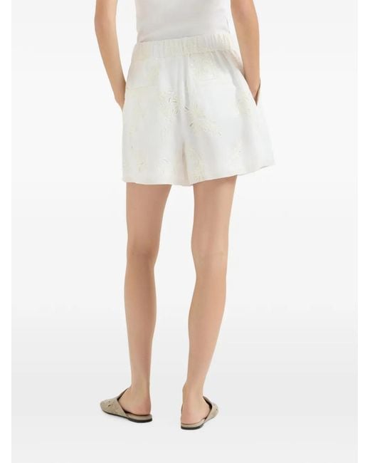 Brunello Cucinelli White Cotton Organza Shorts With Dazzling Broderie Anglaise