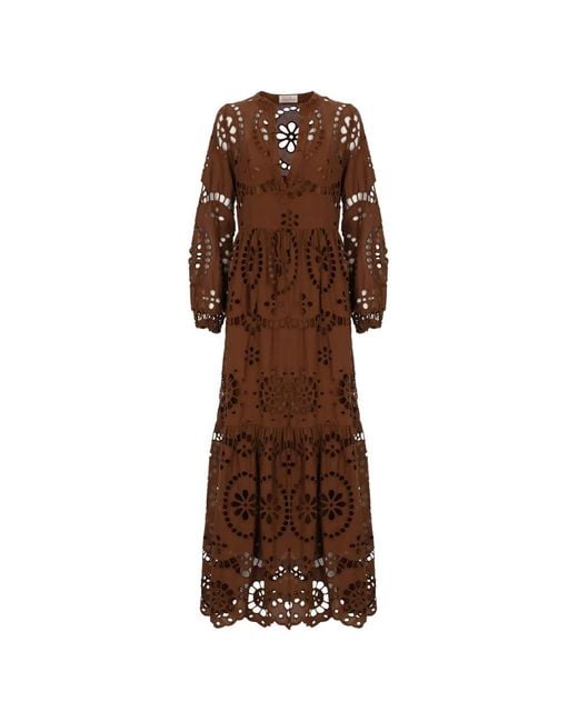 Mc2 Saint Barth Brown Sylvia Broderie-Anglaise Tiered Maxi Dress