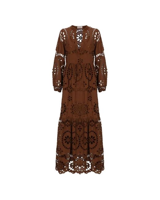 Mc2 Saint Barth Brown Sylvia Broderie-Anglaise Tiered Maxi Dress
