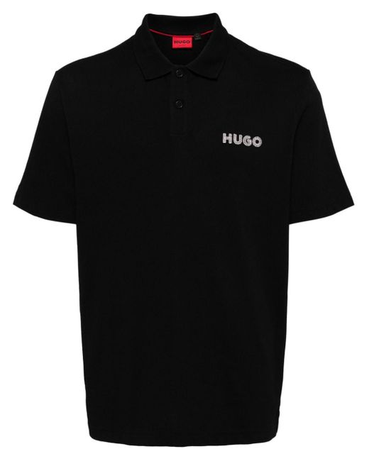 HUGO Black Drocholo Cotton Polo Shirt for men