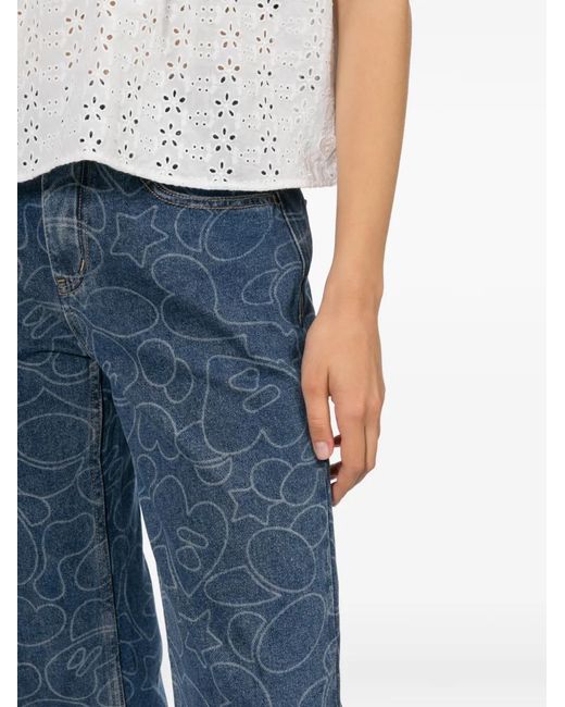 AAPE BY A BATHING AP Blue Graphic-Print Wide-Leg Jeans