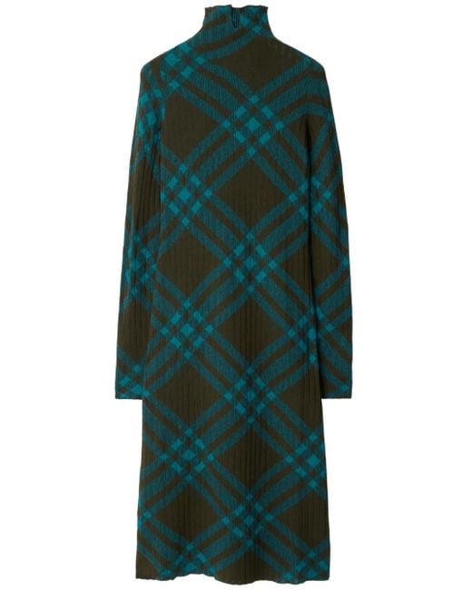 Burberry Green Checkered Wool Blend Shift Dress