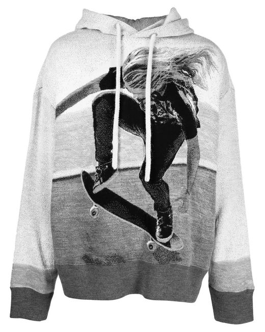 Palm Angels Gray Skater-Print Hoodie for men