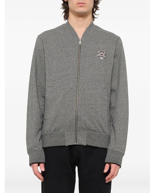 KENZO Gray Tiger-Patch Bomber Jacket for men