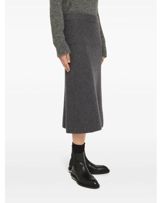 Jil Sander Gray Wool A-Line Midi Skirt