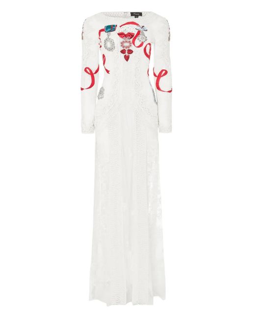 Robe Diamantine À Dentelle Fleurie Temperley London en coloris White