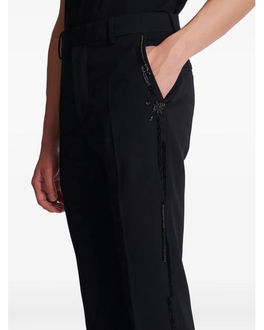 Balmain Blue Crystal-Embroidered Wool Trousers for men