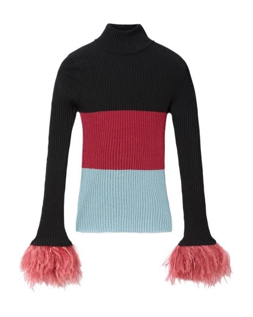 LaDoubleJ Red Feather-Trimmed Ribbed Top