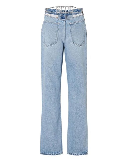 Gcds Blue Crystal-Embellished Straight-Leg Denim Jeans