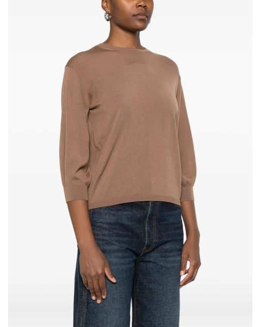 Max Mara Brown Round-Neck Wool Sweater