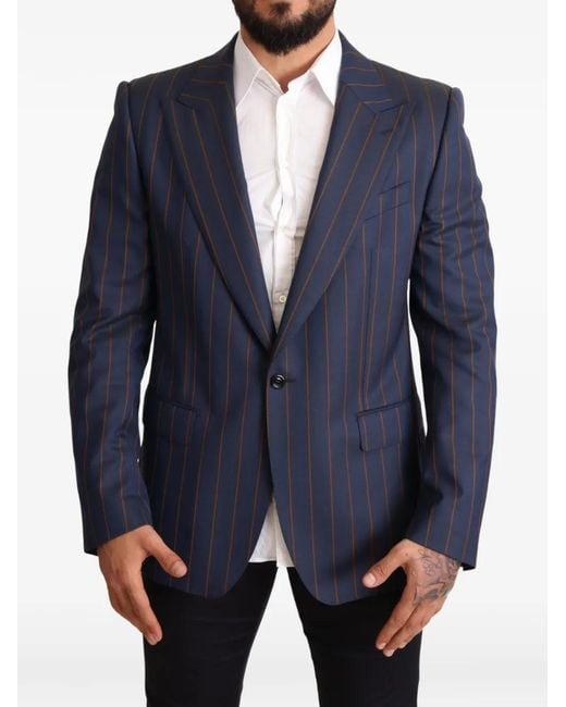 Dolce & Gabbana Blue Pinstripe Single-Breasted Blazer for men
