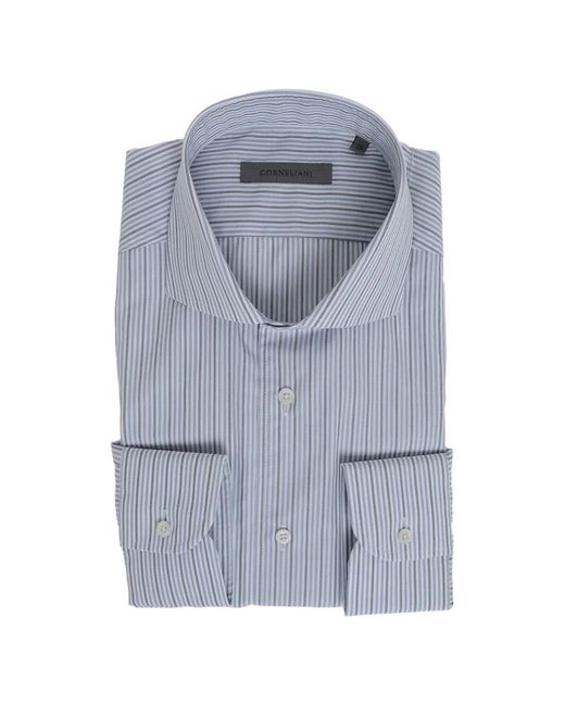 Corneliani Blue French-Collar Striped Shirt for men