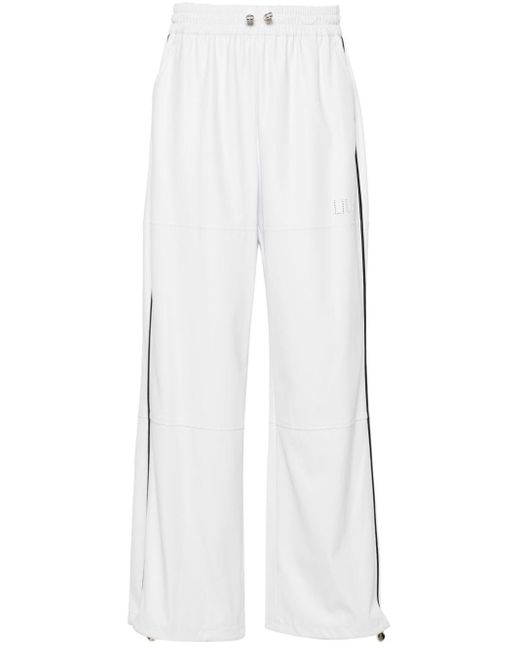 Liu Jo White Perforated-logo Faux-leather Trousers