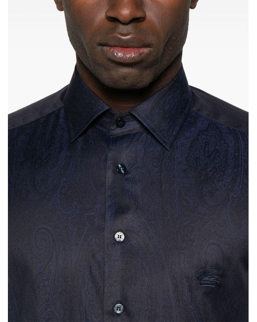 Etro Paisley-jacquard Cotton Shirt in het Blue voor heren