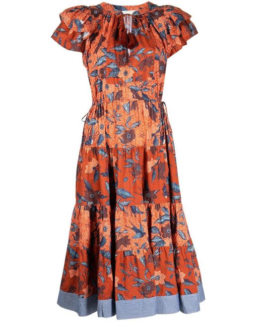 Ulla Johnson Cotton Ramona Floral-print Midi Dress in Orange | Lyst UK