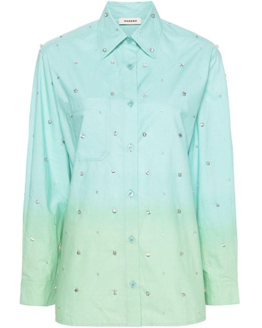 Sandro Green Crystal-embellished Gradient Shirt