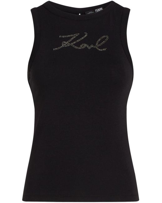 Top con logo de strass Karl Lagerfeld de color Black
