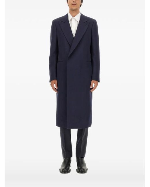 Alexander McQueen Blue Double-Breasted Coat for men