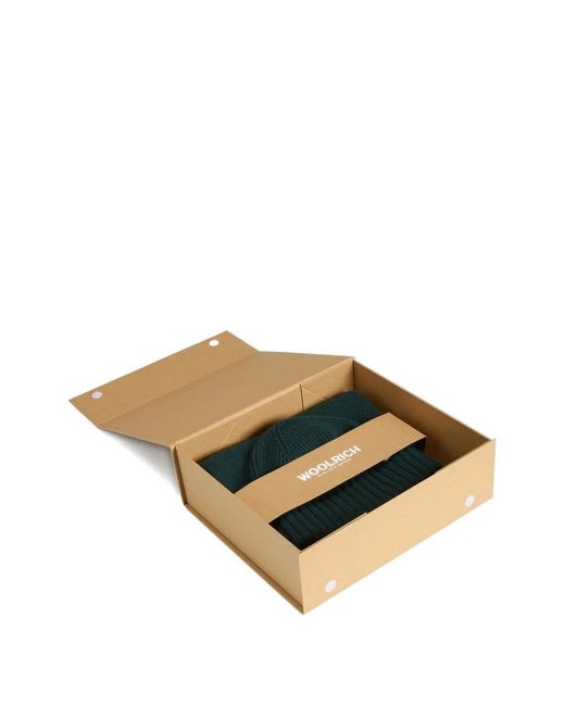 Set Berretto E Sciarpa A Coste di Woolrich in Green da Uomo