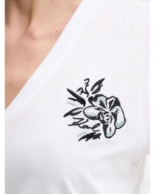 Karl Lagerfeld Blue T-Shirt Col V À Logo Brodé