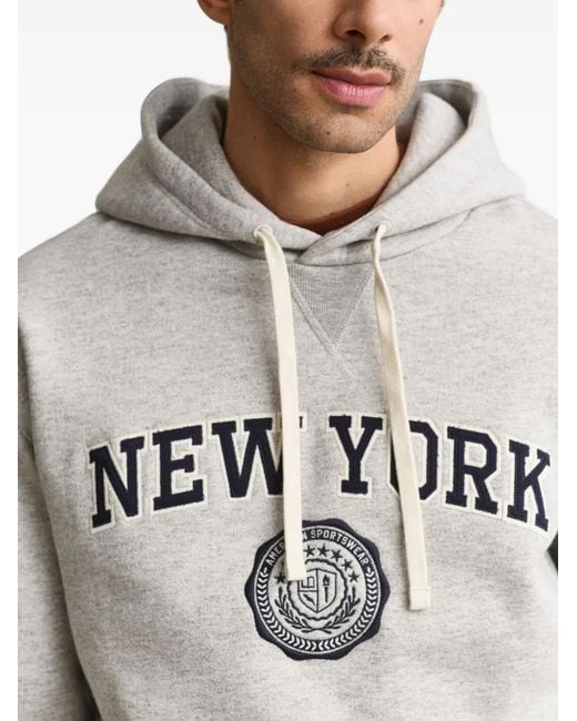 Gant Gray Logo-Patch Drawstring Hoodie for men