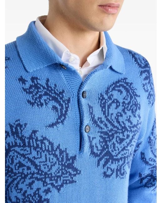 Etro Blue Polo À Logo En Jacquard for men