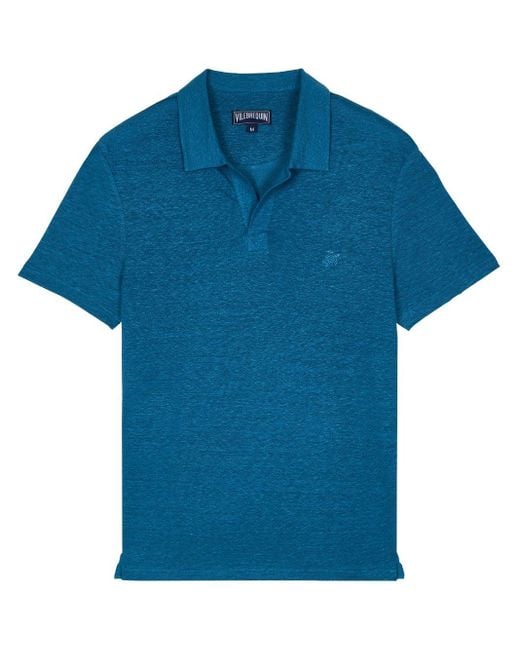 Vilebrequin Blue Embroidered-logo Linen Polo Shirt for men