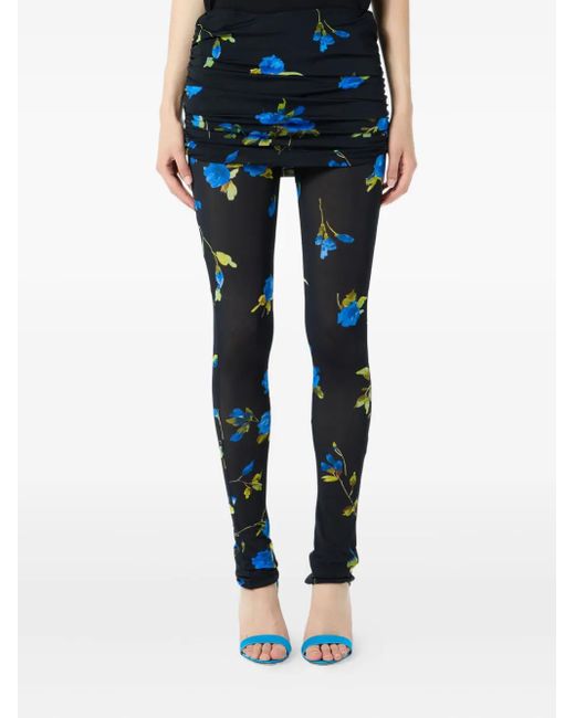 Blumarine Blue Floral-Print Gathered Leggings