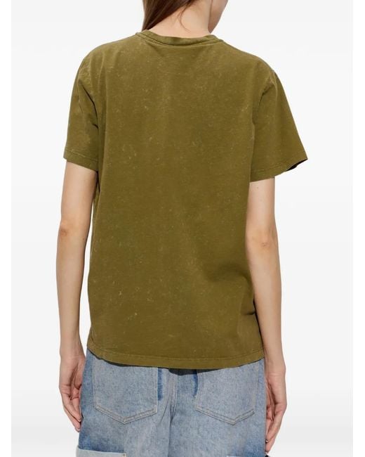 Ganni Green Logo-Print Washed T-Shirt