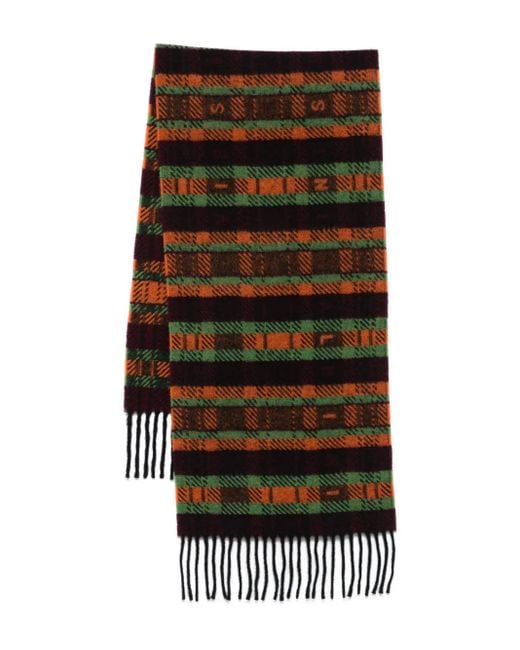 Henrik Vibskov Black Plaid-Pattern Fringed Scarf