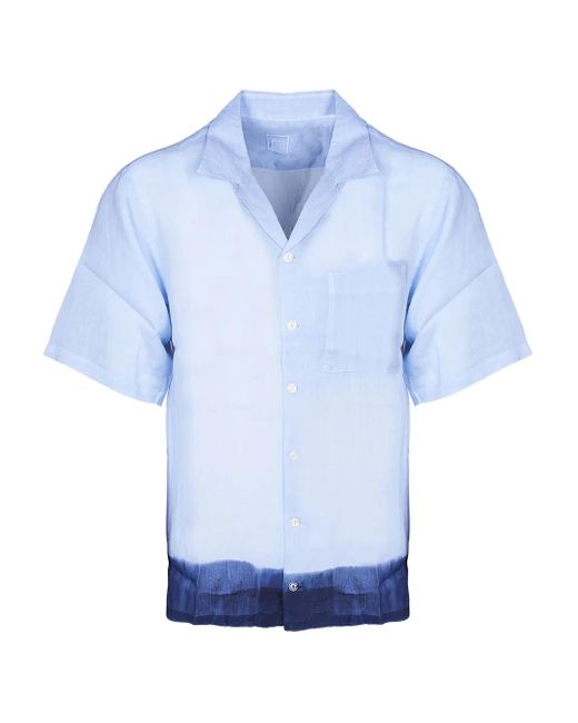 120% Lino Blue Dip-Dyed Short-Sleeve Linen Shirt for men
