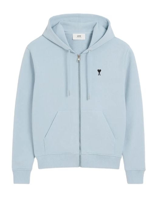 Felpa Ami-De-Coeur Con Zip E Cappuccio di AMI in Blue da Uomo